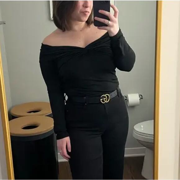 Prabal Gurung Black Off the Shoulder Top LARGE Sweetheart Bodycon Designer $260 - Picture 5 of 12